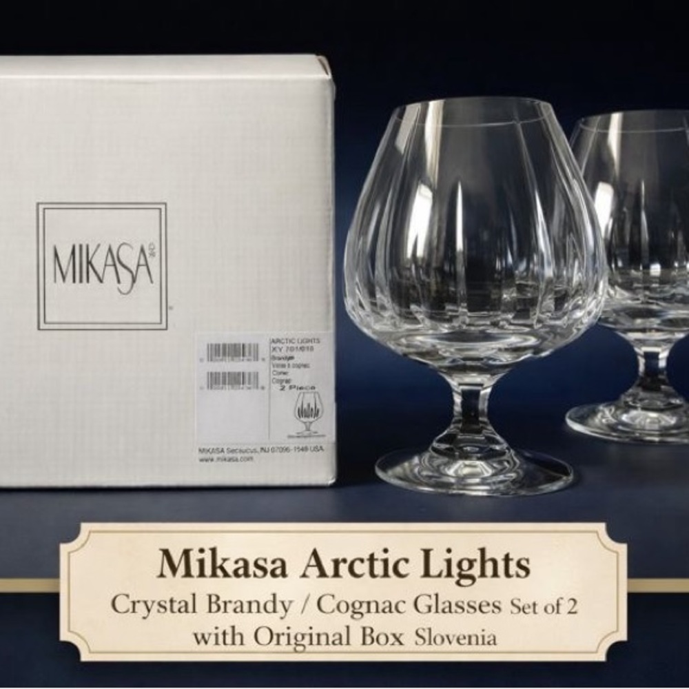 Elegant Mikasa Arctic Lights Slovenia Crystal Brandy Cognac Set of Two/Orig.Box